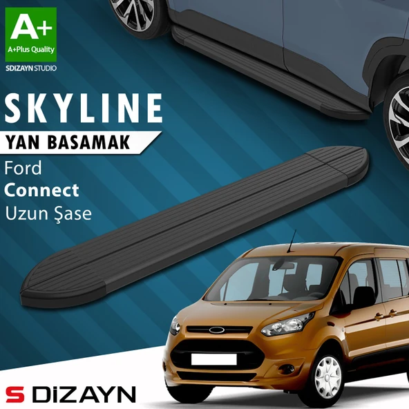 S-Dizayn Ford Connect Uzun Şase Skyline Siyah Yan Basamak 203 Cm 2002-2014 A+ Kalite ürün görseli 1