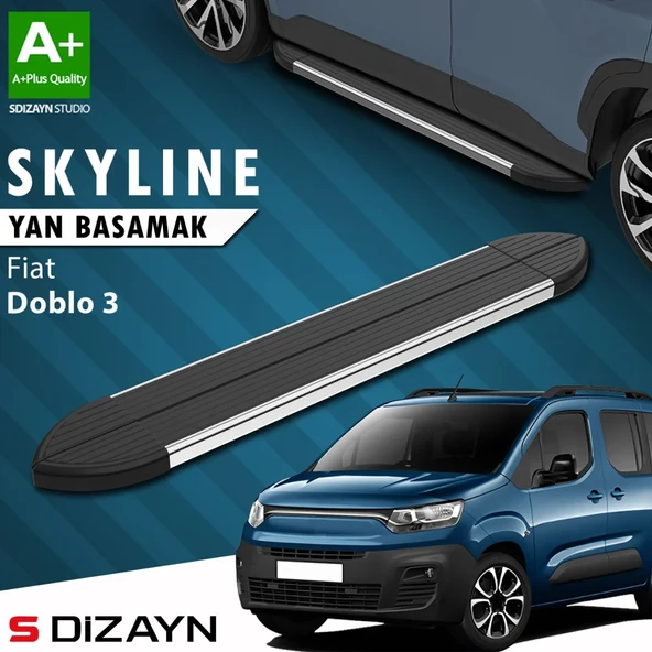 S-Dizayn Fiat Doblo 3 Kısa Şase Skyline Krom Yan Basamak 203 Cm 2023 Üzeri A+ Kalite ürün görseli 1