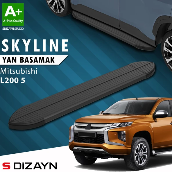 S-Dizayn Mitsubishi L200 5 Makyajlı Skyline Siyah Yan Basamak 203 Cm 2019-2023 A+ Kalite ürün görseli 1