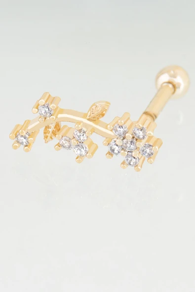 Sortie Aksesuar Çiçek Dalı Figürlü Zirkon Taşlı Tragus Küpe Piercing 008 ürün görseli 1