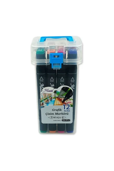 Masis Grafik Çizim Markör Kalemi Twin Çift Uçlu 0,2 Mm - 0,5 Mm 12 Renk Pp ÇM-PP12 ürün görseli 1