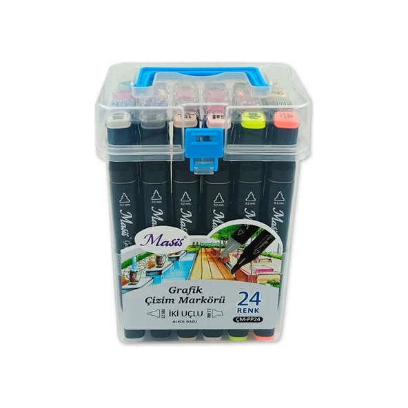 Masis Grafik Çizim Markör Kalemi Twin Çift Uçlu 0,2 Mm - 0,5 Mm 24 Renk Pp ÇM-PP24 ürün görseli 1