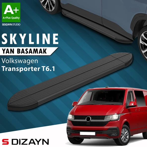 S-Dizayn VW Transporter T6.1 Kısa Şase Skyline Siyah Yan Basamak 213 Cm 2019-2024 A+ Kalite ürün görseli 1