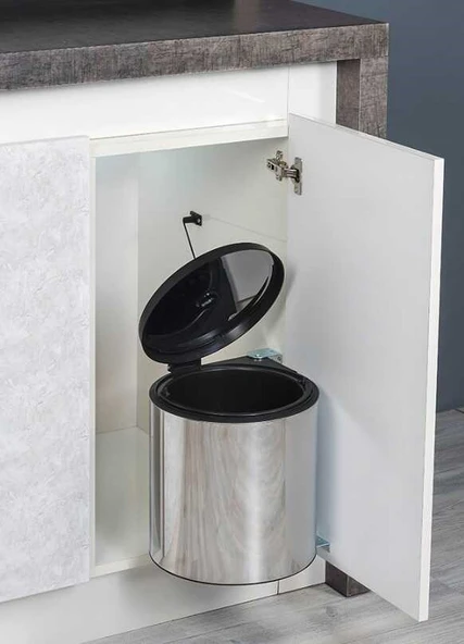Banyo, Mutfak Dolabı İçi 11 Litre Metal Çöp Kovası – Krom, Tüm Dolaplara Uyumlu Tezgah Altı Çöp Kovası ürün görseli 1