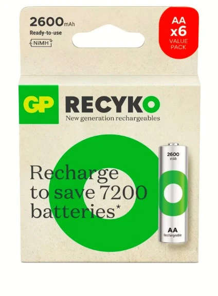 GP Recyko 2700 Serisi AA Ni-Mh Şarj Edilebilir 6'lı Kalem Pil ürün görseli 1