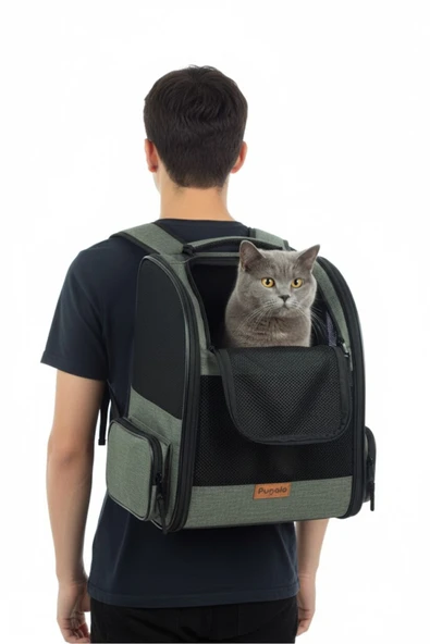 PUGALO AirMove Premium Kedi Köpek Taşıma Çantası | Silinebilir| Yırtılmaz Fileli | Bükülmez Gövde | Gri ürün görseli 1