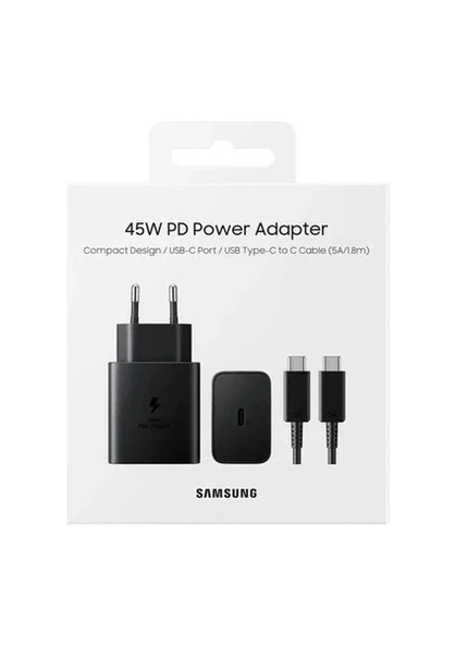 Samsung 45W Orjinal S24 UltrA S25 Ultra  S26 Ultra Type-C Süper Hızlı Şarj Cihazı Siyah EP-T4510XBEGWW ürün görseli 1