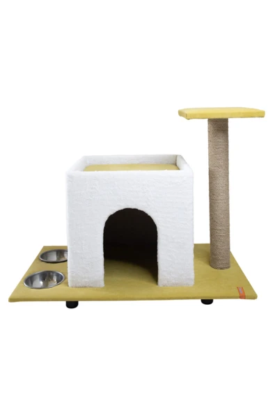 PUGALO Sarı Catnipli Yataklı Kedi Evi Paslanmaz Mama Su Kapları ürün görseli 1