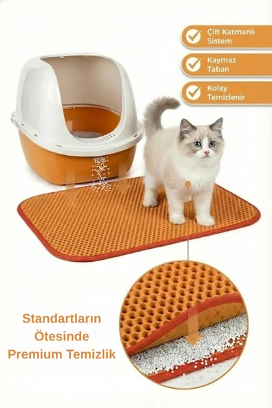 PUGALO CleanPaw Premium Kedi Tuvalet Önü Paspası | Kedi Kumu Toplayıcı | Çift Katmanlı | Geniş Delikli ürün görseli 1