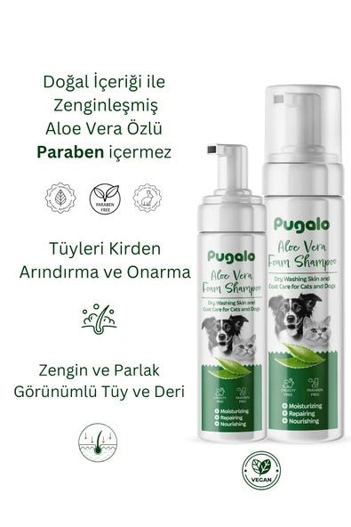 PUGALO Köpük Şampuan Kedi Tüy Dökülmesi Karşıtı Doğal Içerikli Aloe Veralı Kuru Köpük Şampuan 250 ml ürün görseli 1