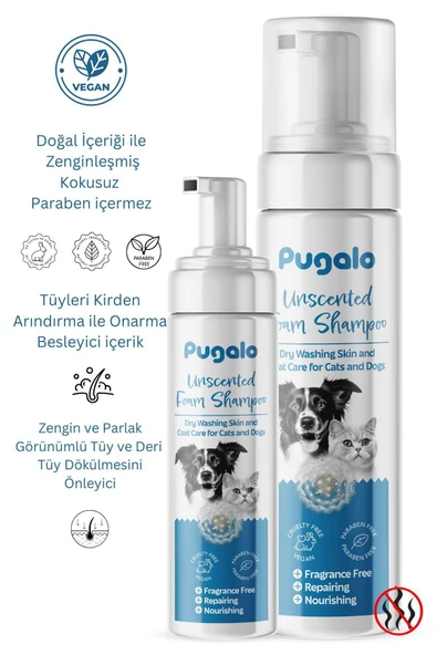 PUGALO Kokusuz Köpük Şampuan Kedi Tüy Dökülmesi Karşıtı Doğal Içerikli Kuru Köpük Şampuan 250 ml ürün görseli 1