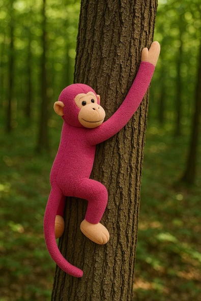Elleri Yapışan Oyun Ve Uyku Arkadaşı Peluş Maymun Oyuncak Sarılan Maymun Koyu Pembe ürün görseli 1