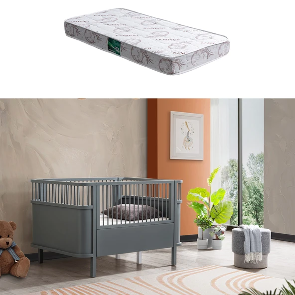 Mdf Beşik, Trend Büyüyen Beşik - Pembe 1 Adet Comfort Yatak 90x130  Antrasit ürün görseli 1