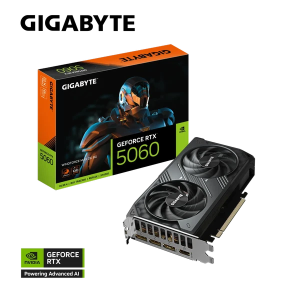 GIGABYTE RTX5060 8GB WINDFORCE MAX OC GV-N5060WF2MAX OC-8GD GDDR7 HDMI DP PCIe 5.0 ürün görseli 1