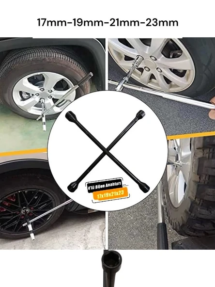 Oto 4 Lü Bijon Anahtarı Seti 17-19-21-23 Mm | Araç Lastik Sökme Anahtarı ürün görseli 1