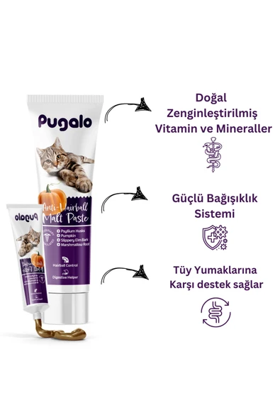 PUGALO Hairball Malt Paste Kediler Için Tüy Yumağı Önleyen Vitamin Katkılı Malt Macun 100 ml ürün görseli 1
