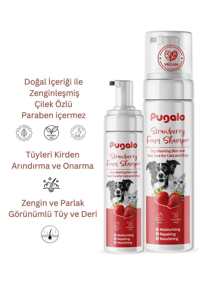 PUGALO Köpük Şampuan Kedi Tüy Dökülmesi Karşıtı Doğal Içerikli Çilekli Kuru Köpük Şampuan 250 ml ürün görseli 1