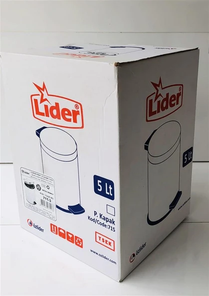 LİDER 5LT PEDALLI ÇÖP KOVASI-BEYAZ - Resim 3