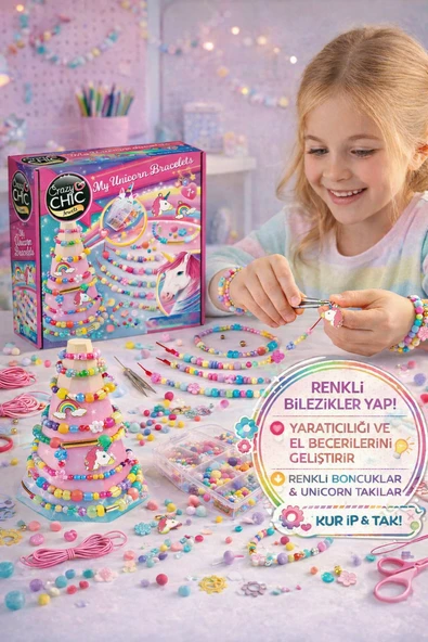 Unicorn Bileklik Yapma Seti Boncuk Takı Tasarım Oyuncak Kız Çocuk Kreatif Hobi Seti ürün görseli 1