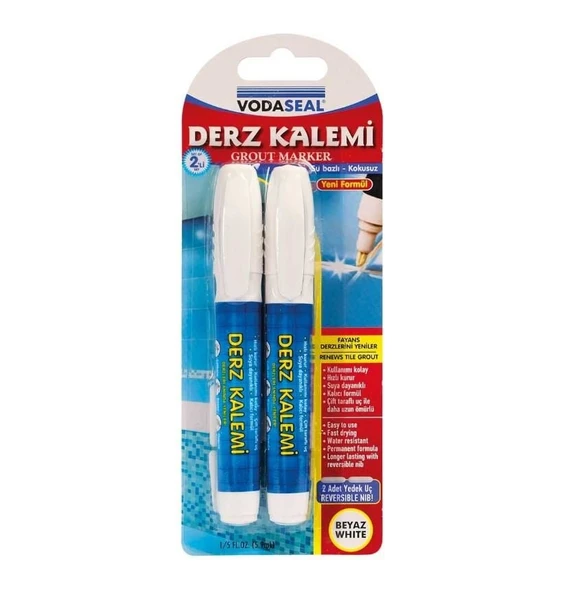 Vodaseal Çift Uçlu Su Bazlı Kokusuz Kalıcı Derz Kalemi Beyaz 2 Adet ürün görseli 1