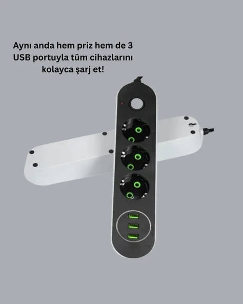 3 Usb Portlu Üçlü Priz Cxe103 - Resim 2