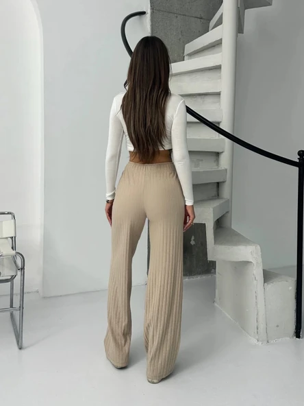 Fitilli şardonlu pantolon bej - Resim 6