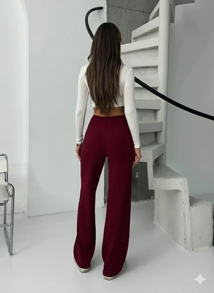 Fitilli şardonlu pantolon bordo - Resim 2