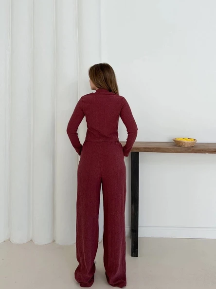 Balıkçı yaka örme takım bordo - Resim 2