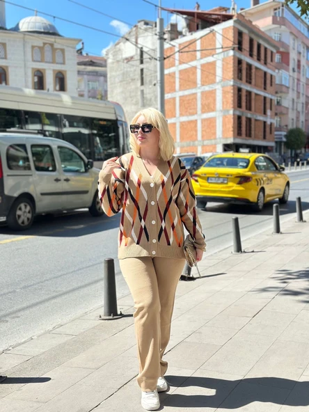 Hırka pantolon alt üst triko takım vizon ürün görseli 1