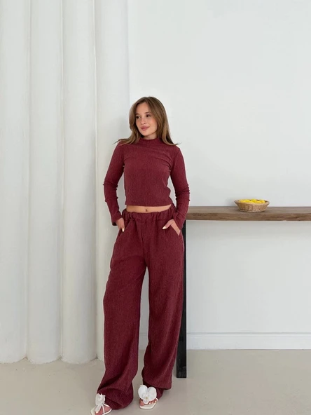 Balıkçı yaka örme takım bordo ürün görseli 1