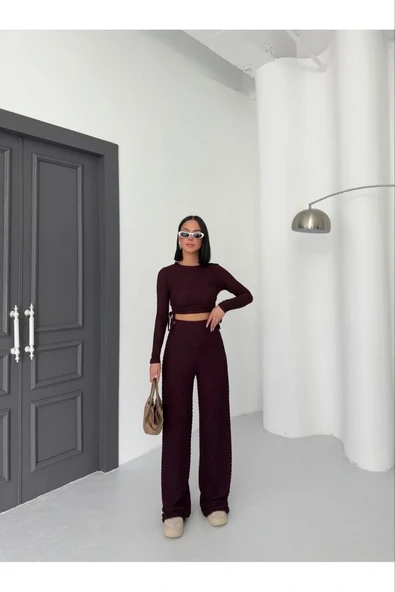 Bubble alt üst takım bordo pt510446 - Resim 3