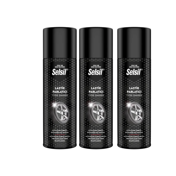 SELSİL LASTİK PARLATICI SPREY 500 ML 3 ADET  Kuruma ve Çatlama Koruması, Anti-statik ve Toz Tutmayan, 500 ml - Tüm Araç Lastikleriyle Uyumlu ürün görseli 1