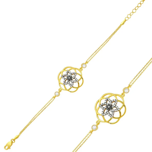 925 Ayar Gümüş Gold Sarı Yaşam Çiçeği Bileklik ürün görseli 1