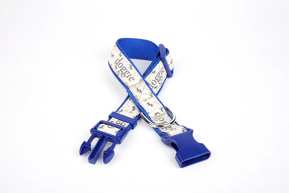 Köpek ve Pati Desenli Dokuma Köpek Boyun Tasması 3 cm x 36-60 cm Mavi ürün görseli 1