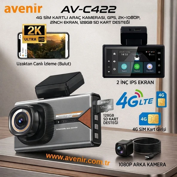 AVENİR AV C422 2 KAMERALI 4G 2K ARAÇ KAMERASI ürün görseli 1