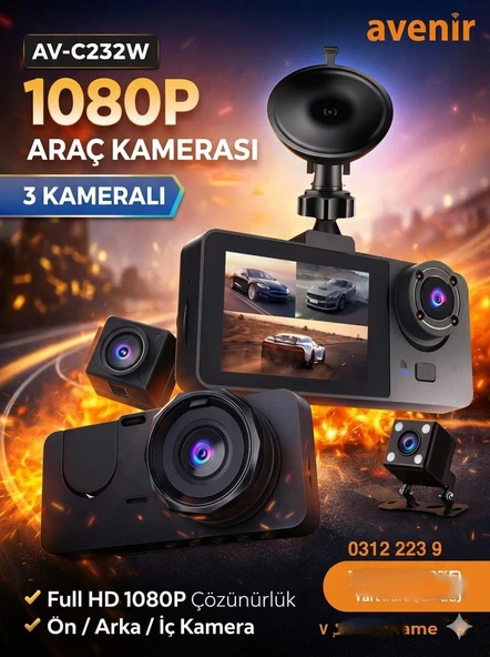 AVENİR AV C232W 3 KAMERALI 1080P WİFİ ARAÇ KAMERASI ürün görseli 1