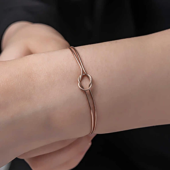 925 Ayar Gümüş Rose Aşk Düğüm Kadın Bileklik ürün görseli 1