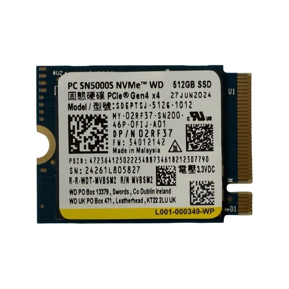 SANDİSK SN5000S 512GB SDEQNSJ-512G 5000-4000MB/s 2280 M2 NVME GEN4 Disk Kutusuz ürün görseli 1