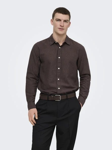 Only & Sons   ONSCAIDEN LIFE LS SOLID LINEN BLEND NOOS Erkek Kahverengi Gömlek - 22012321 ürün görseli 1