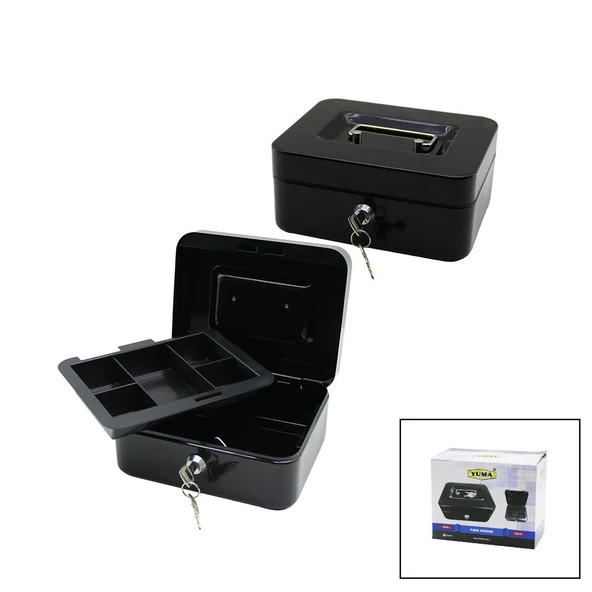 ANAHTARLI KÜÇÜK METAL PARA -DEĞERLİ EŞYA KUTUSU 2KAT=TEK+6 BÖLME TAŞIMA KULP - 15.2X11.8X8CM GO53/1395 ürün görseli 1