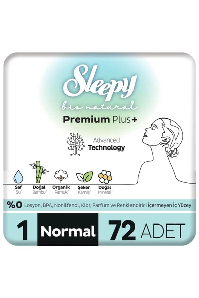 Sleepy Bio Natural Premium Plus Hijyenik Ped Normal 72 Adet ürün görseli 1