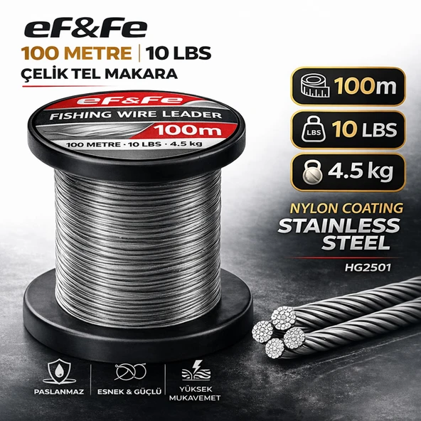 Effe HG2501 Çelik Tel Makara 100m 10Lbs 4.5kg Nylon Coating Stainless Steel ürün görseli 1
