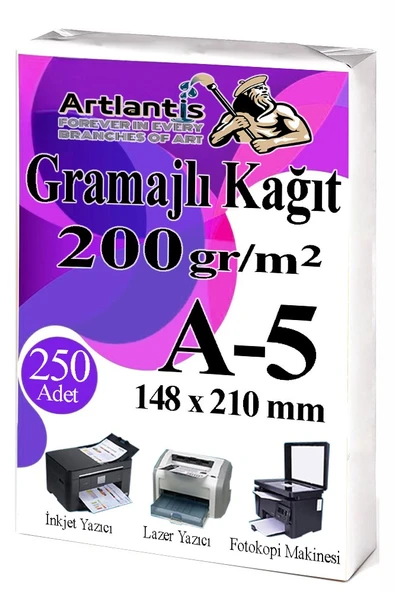 A5 Gramajlı Fotokopi Kağıdı 250 Adet 200 gr Sertifika Kağıdı Kalın Kağıt Baskı Tüm Yazıcılara Uyumlu 14.8x21cm Ofis Büro ürün görseli 1