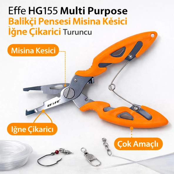Effe HG155 Multi Purpose Balıkçı Pensesi Misina Kesici İğne Çıkarıcı Turuncu ürün görseli 1