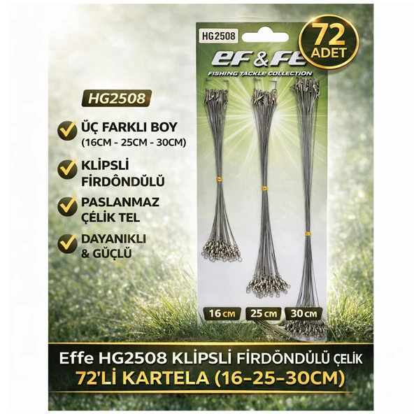 Effe HG2508 Klipsli Fırdöndülü Çelik Tel 72li Kartela (16-25-30cm) ürün görseli 1