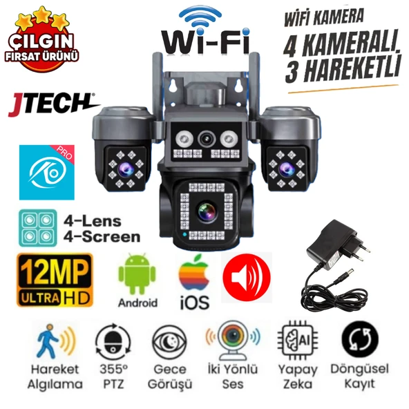 O-KAM OK-202PLUSW 12MP Wi-fi Polis Çakarlı 4Lens 1PTZ Akıllı Kamera ürün görseli 1