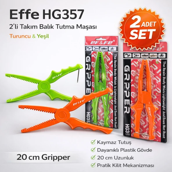 Effe HG357 2li Takım Balık Tutma Maşası 20cm Gripper Turuncu Yeşil ürün görseli 1