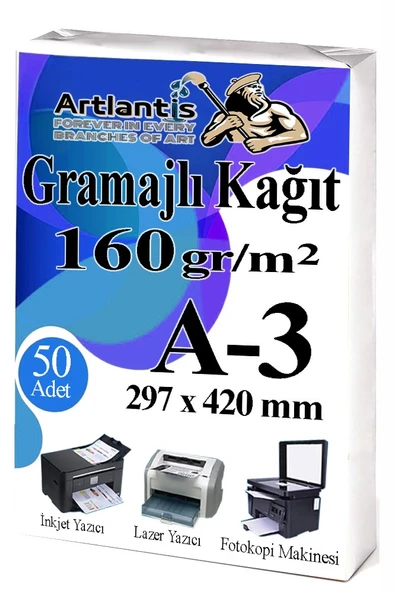 A3 Gramajlı Fotokopi Kağıdı 50 Adet 160 gr Sertifika Kağıdı Kalın Kağıt Baskı Tüm Yazıcılara Uyumlu 29.7x42cm Ofis Büro ürün görseli 1
