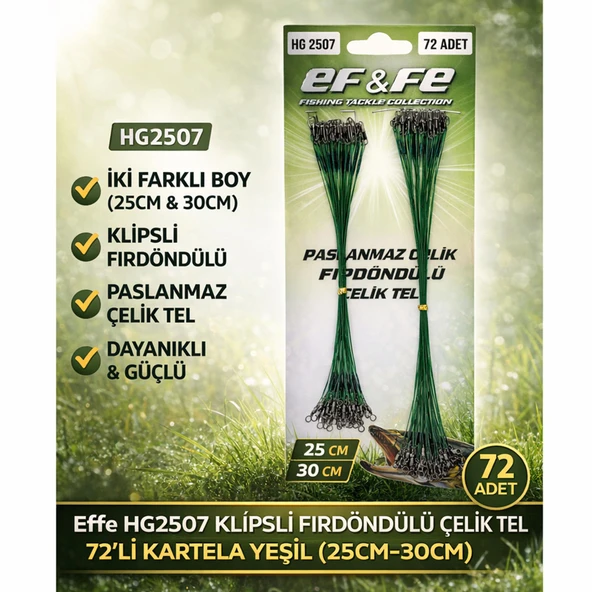 Effe HG2507 Klipsli Fırdöndülü Çelik Tel 72li Kartela Yeşil (25cm-30cm) ürün görseli 1