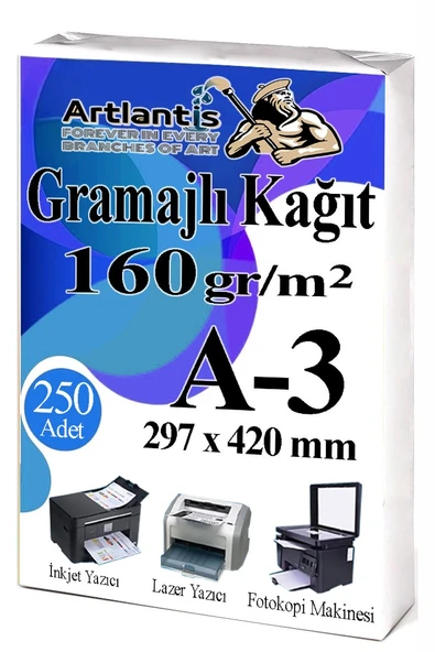 A3 Gramajlı Fotokopi Kağıdı 250 Adet 160 gr Sertifika Kağıdı Kalın Kağıt Baskı Tüm Yazıcılara Uyumlu 29.7x42cm Ofis Büro ürün görseli 1